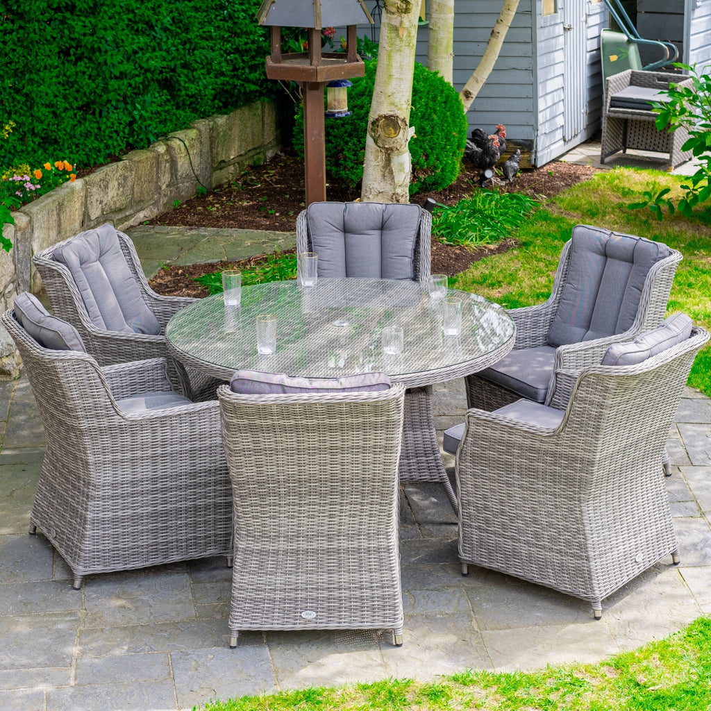 Yale - 6 Seat Set with 135cm Round Table (Grey Cushions) - Rathwood Store
