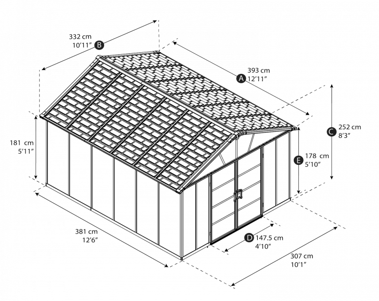 Yukon 11 ft. x 13.1 ft. Shed Kit Without Floor - Dark Grey - Rathwood Store