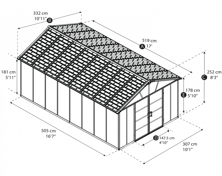 Yukon 11 ft. x 17.2 ft. Shed Kit Without Floor - Dark Grey - Rathwood Store