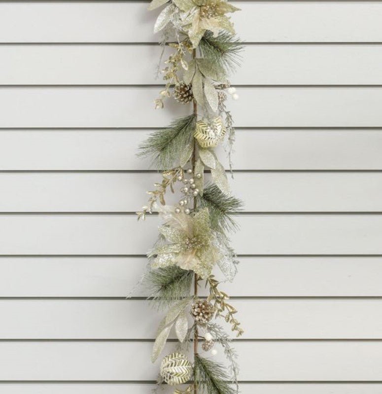 180cm Glitter Leaf/Pine Garland Champagne - Rathwood Store