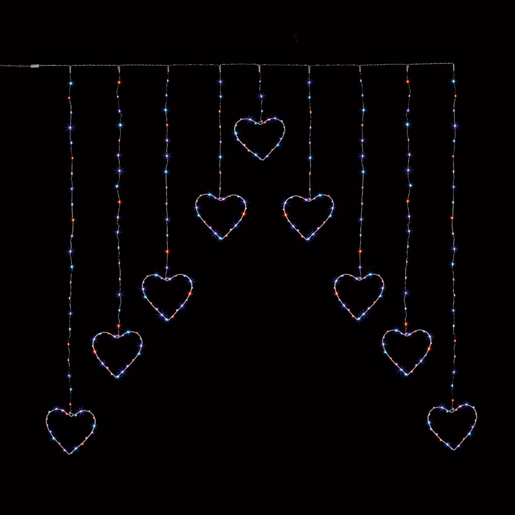 303 LED 1.2x1.2m Pin Wire Heart Shape V Curtain Lights - Rainbow - Rathwood Store