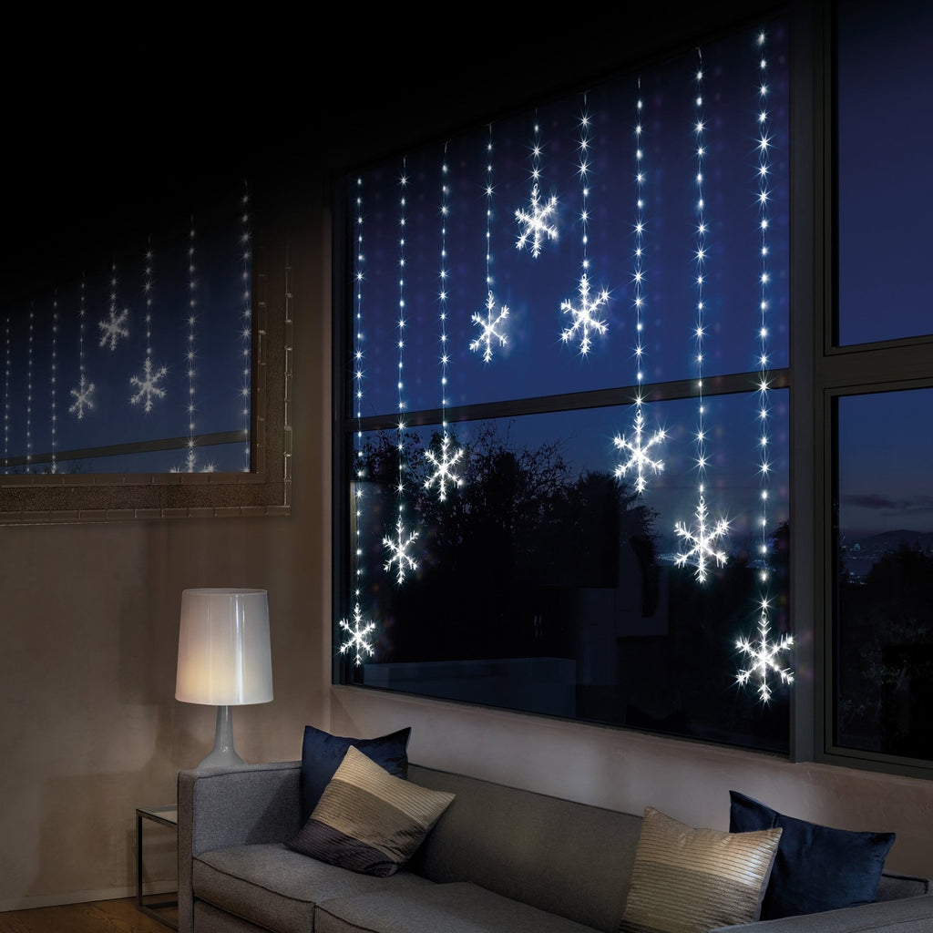 339 LED 1.2x1.2m Pin Wire Snowflake V Curtain Lights - White - Rathwood Store