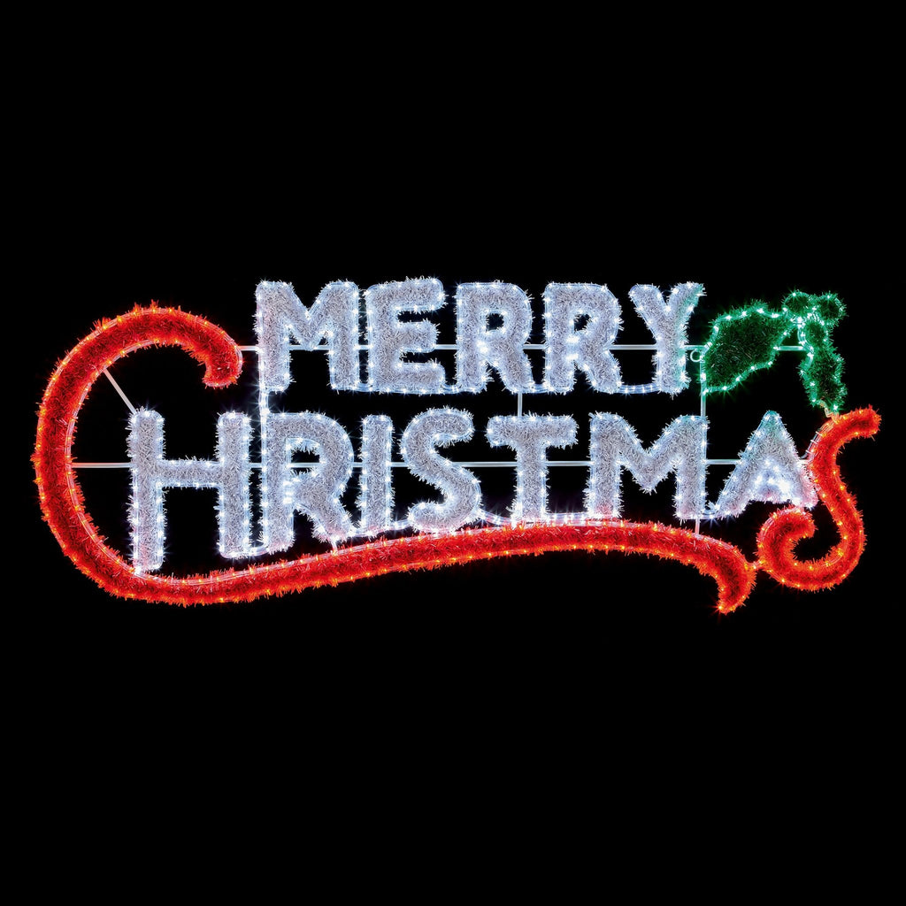 600 Multi - Coloured LEDs Merry Christmas Tinsel Sign - Rathwood Store