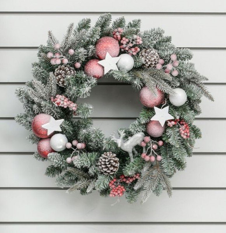 60cm Frosted Ball/Deer/Star Wreath - Rathwood Store