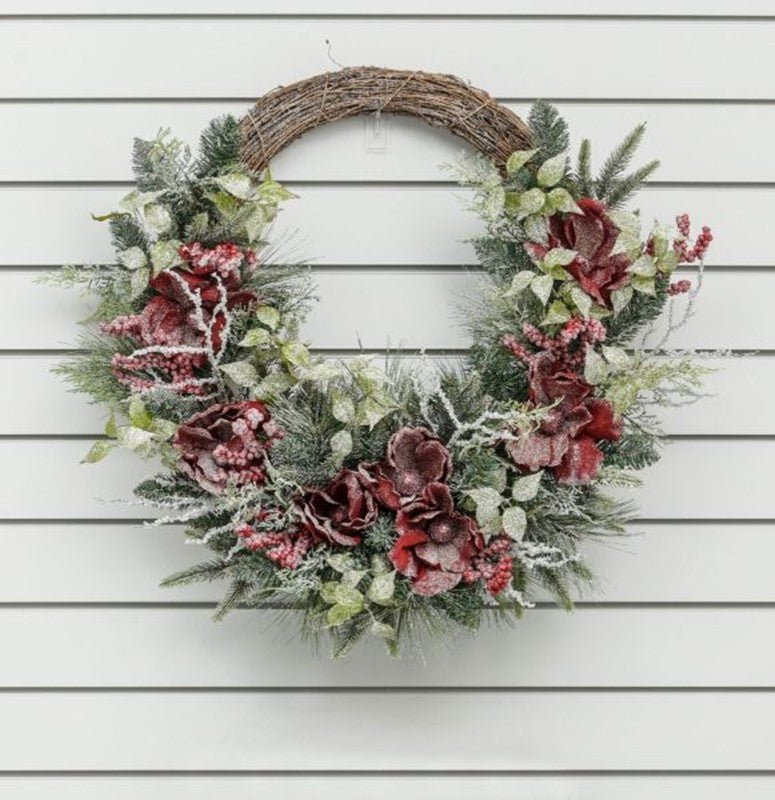 76cm Rattan Frost Magnolia Wreath - Rathwood Store