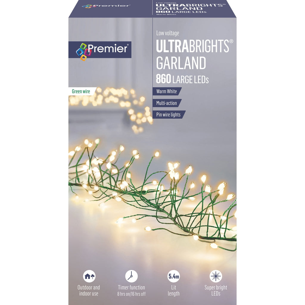 860L LED UltraBright Cluster Garland Green Wire - Warm White - Rathwood Store