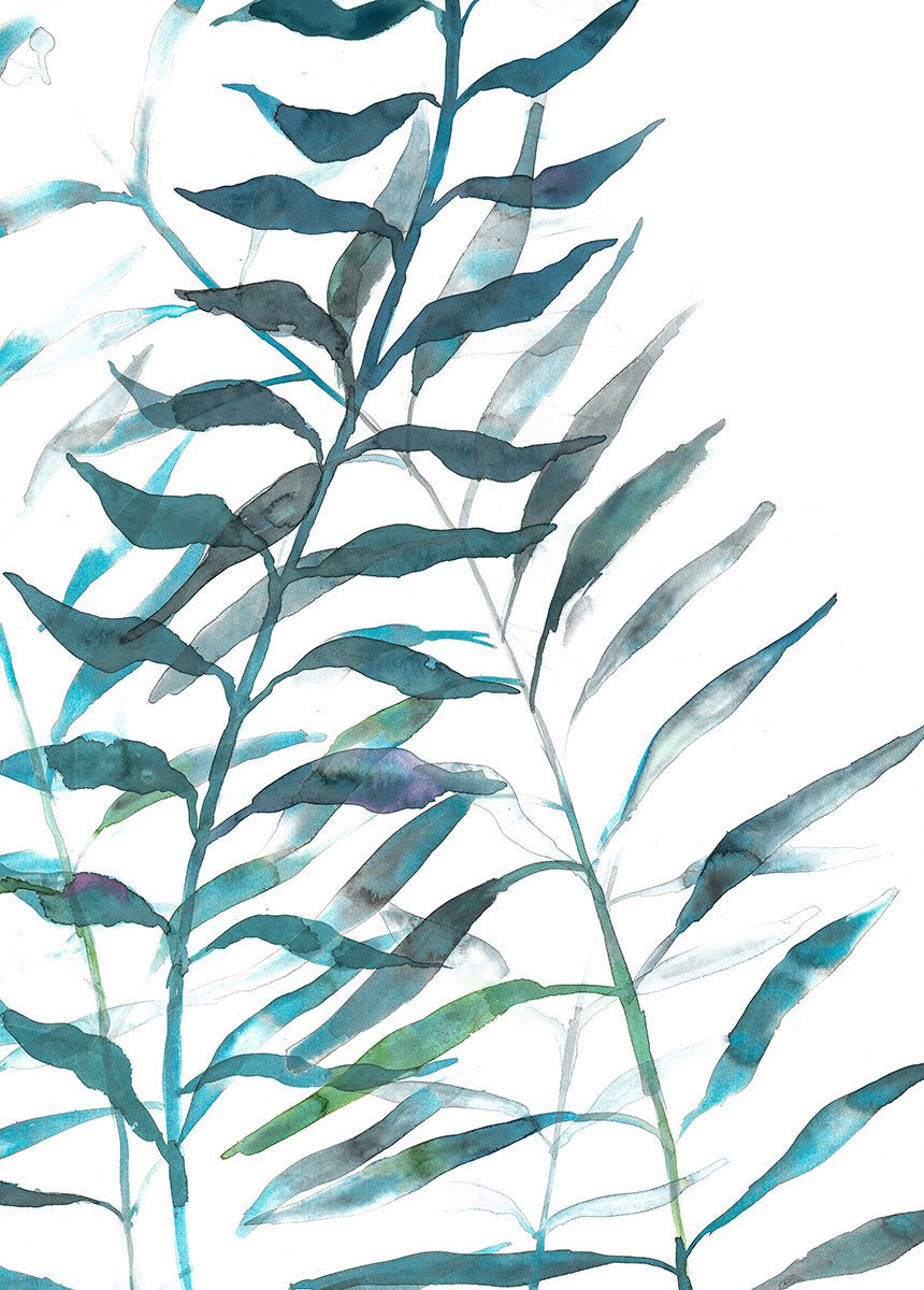 Aqua Leafs, 50cmx70cm wall art - Rathwood Store