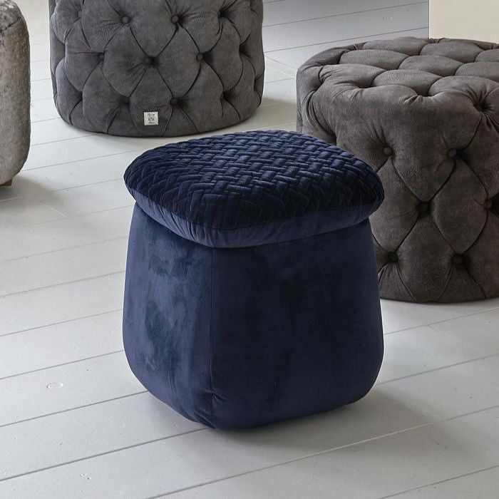 Bel Air Footstool, velvet, indigo - Rathwood Store