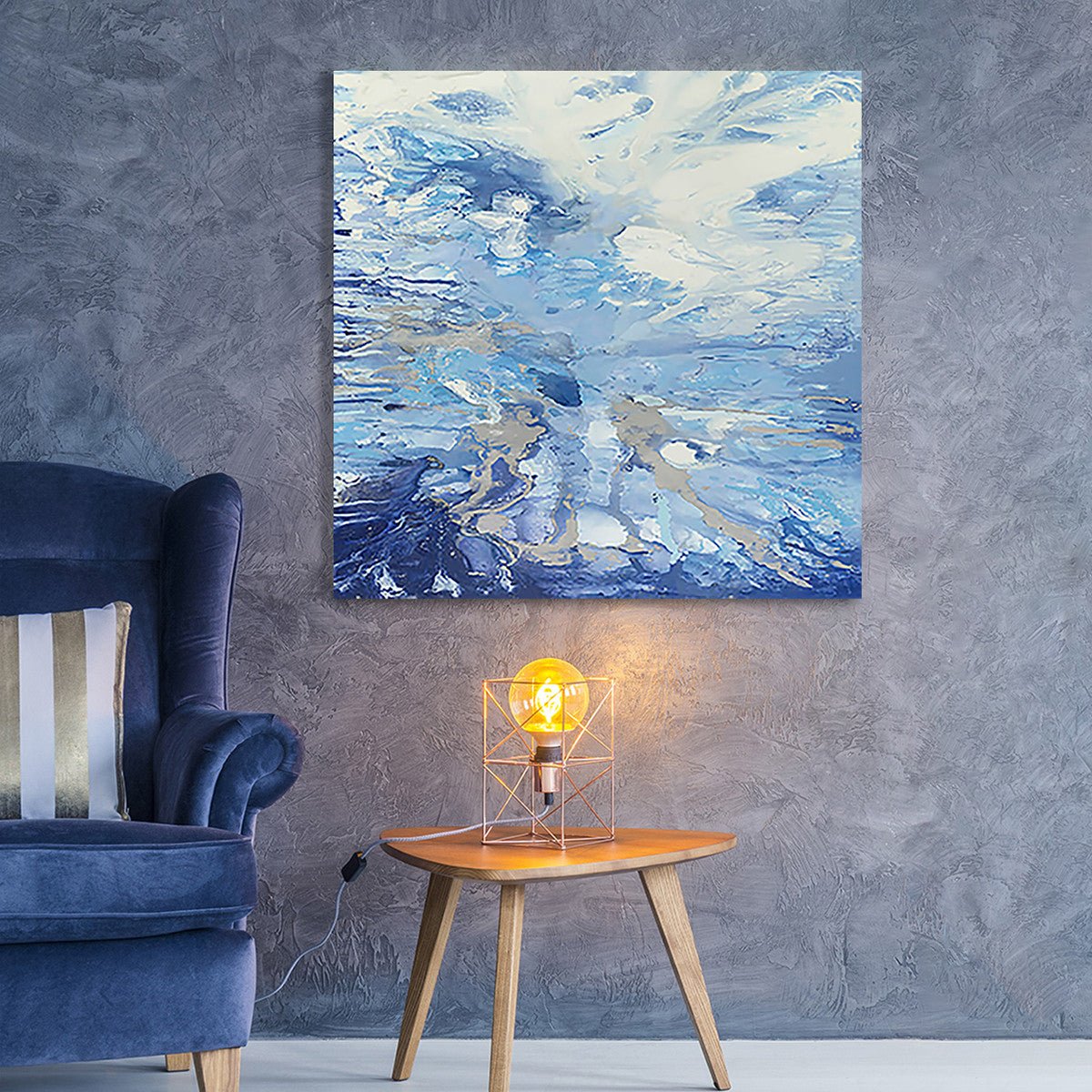 Blue Splash II, 80cmx80cm mixed media - Rathwood Store
