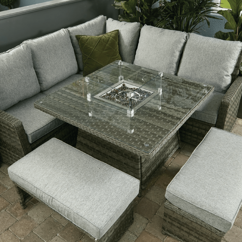 Boston - Casual Dining Set with Square Table & Firepit (Dark Grey) - Rathwood Store