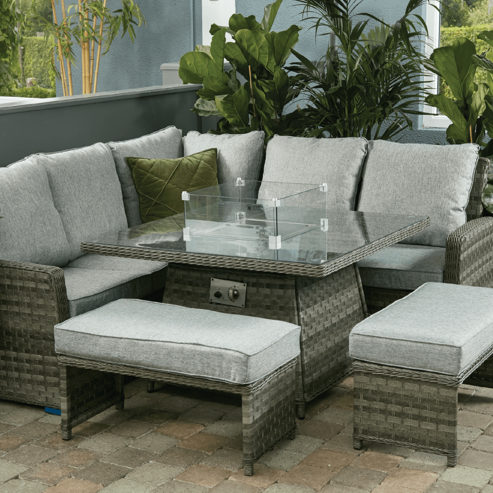 Boston - Casual Dining Set with Square Table & Firepit (Dark Grey) - Rathwood Store
