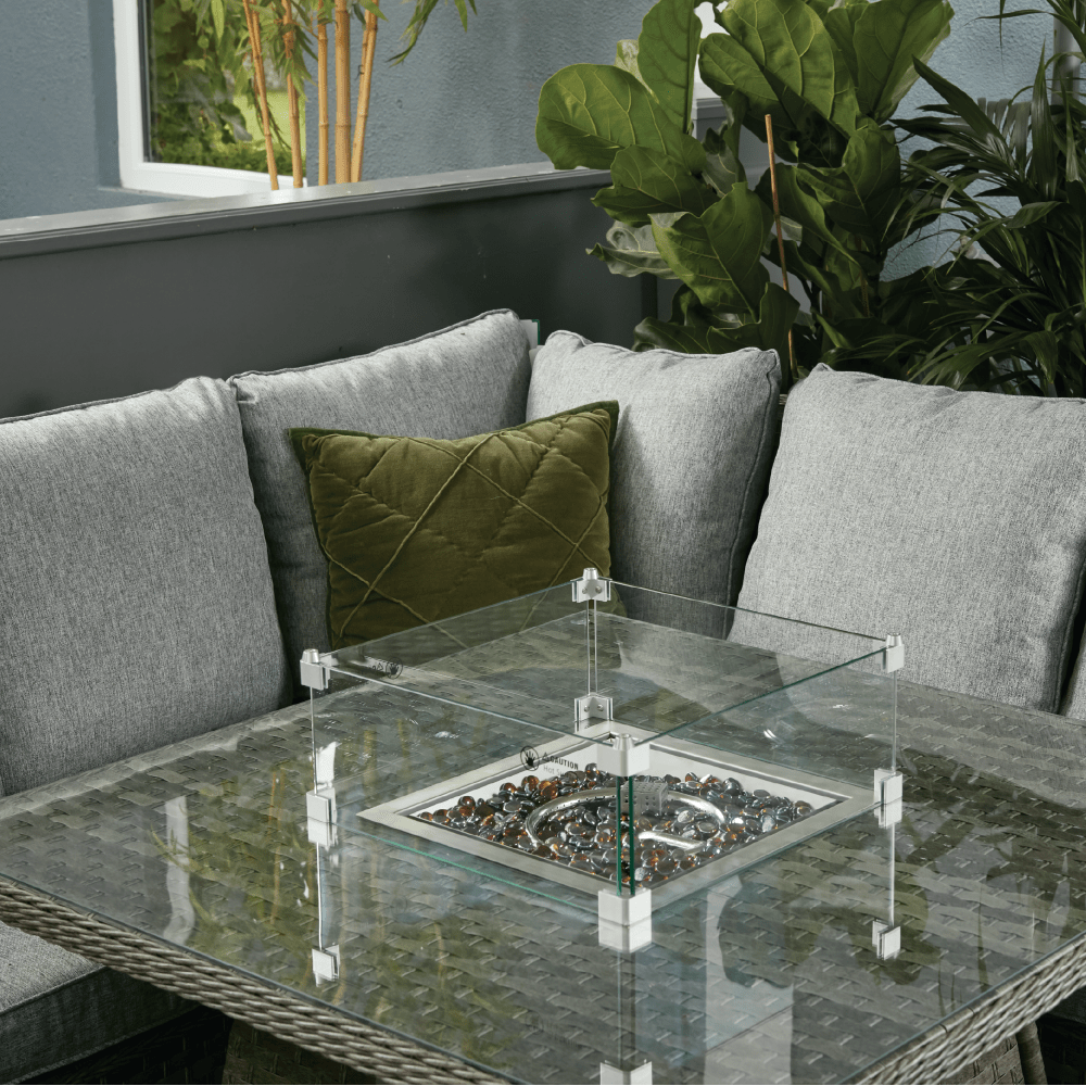 Boston - Casual Dining Set with Square Table & Firepit (Dark Grey) - Rathwood Store
