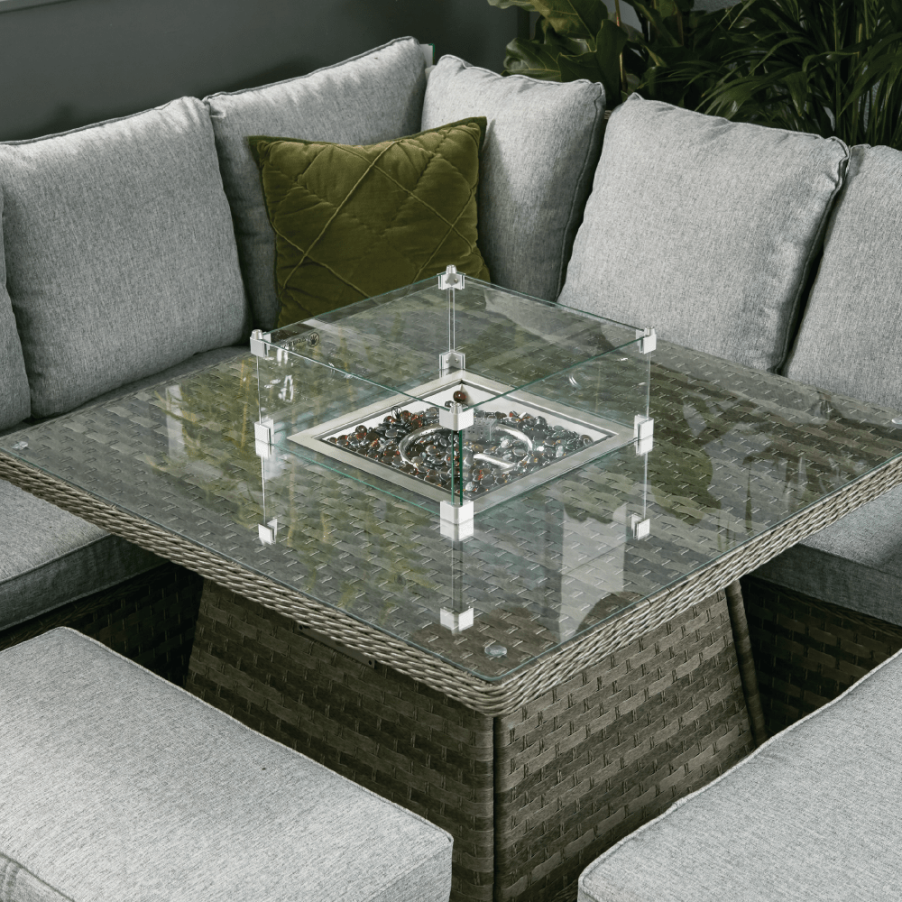 Boston - Casual Dining Set with Square Table & Firepit (Dark Grey) - Rathwood Store