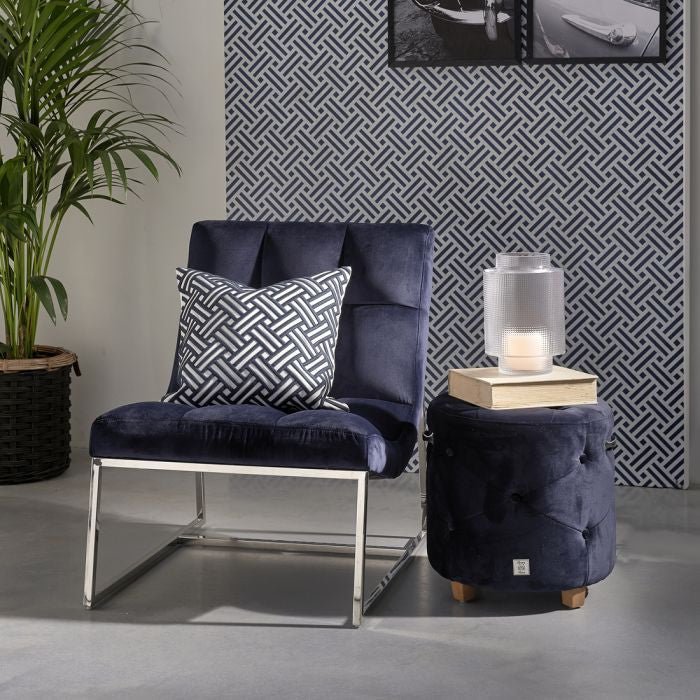 Bowery Footstool, velvet III, indigo - Rathwood Store
