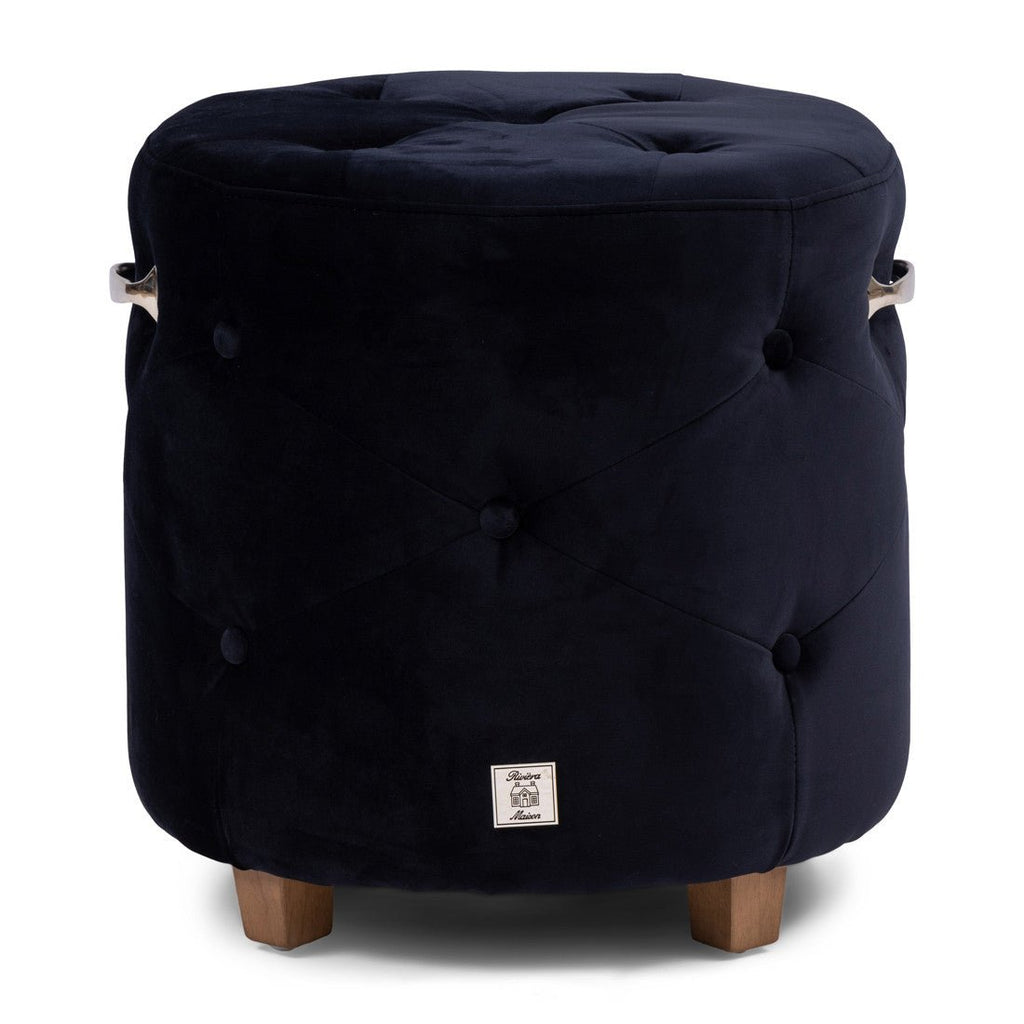 Bowery Footstool, velvet III, indigo - Rathwood Store