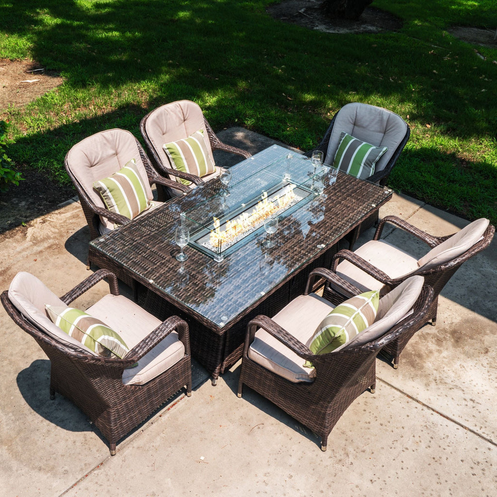 Chambery - 6 Seater Set with Rectangular Table & Firepit (Natural) - Rathwood Store