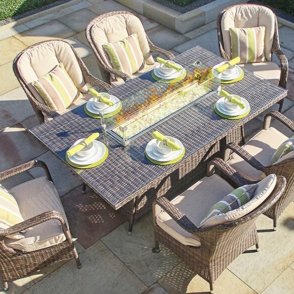 Chambery - 6 Seater Set with Rectangular Table & Firepit (Natural) - Rathwood Store