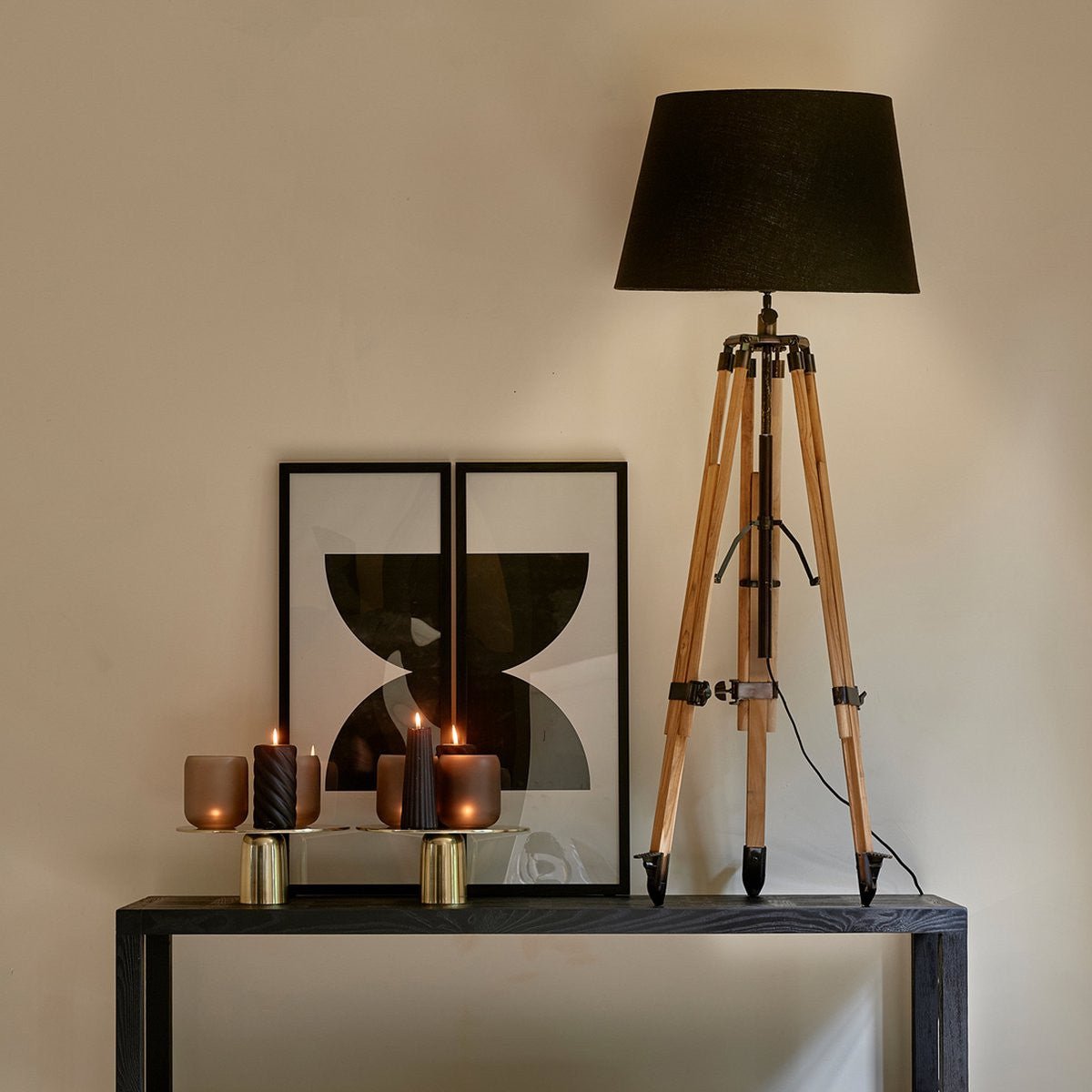 Classic Natural Linen Lampshade all black 42x55 - Rathwood Store