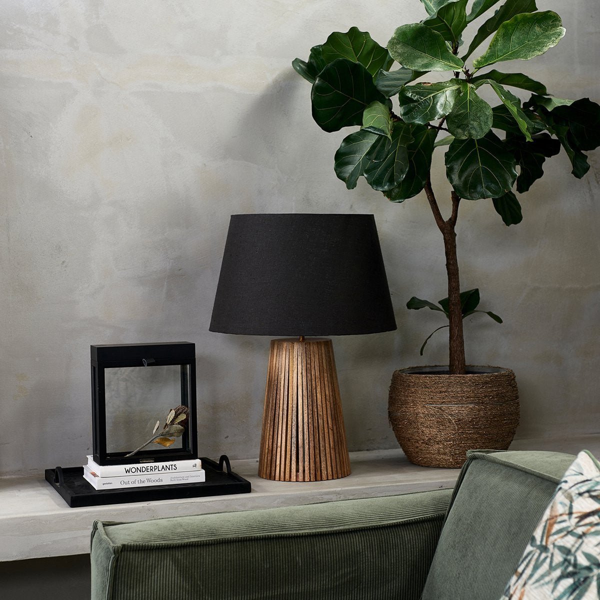 Classic Natural Linen Lampshade all black 42x55 - Rathwood Store