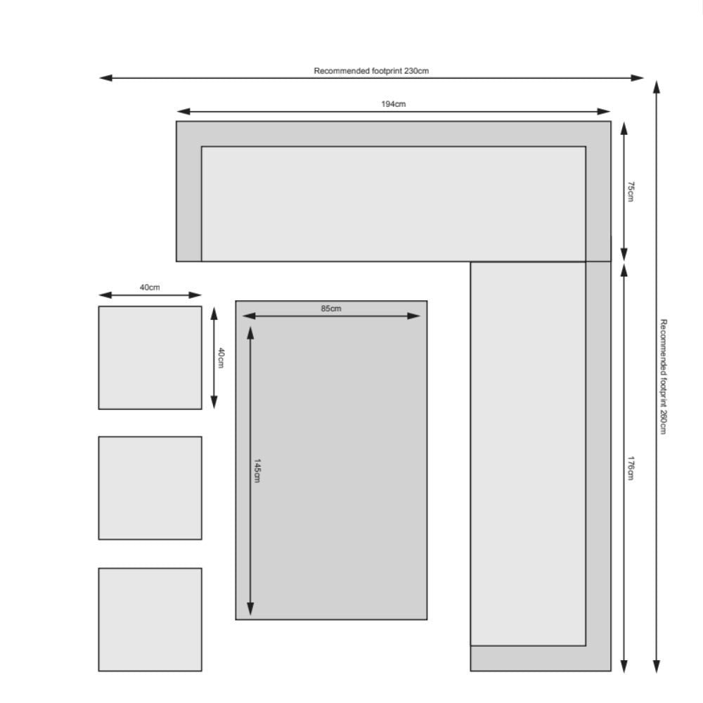 Cuba - Corner Set with Rectangular Table (Light Grey) - Rathwood Store