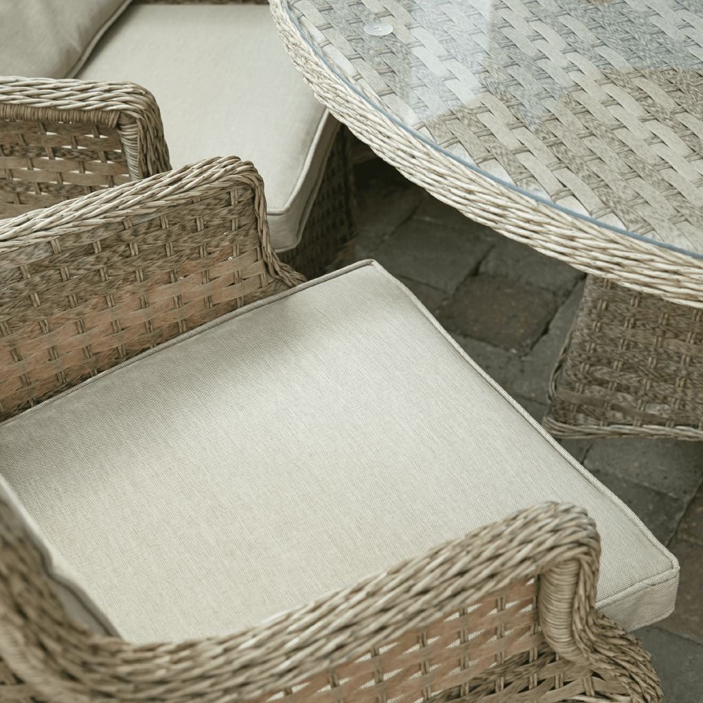Hampton - 6 Seat Set with 135cm Round Table (Sand Colour Cushions) - Rathwood Store