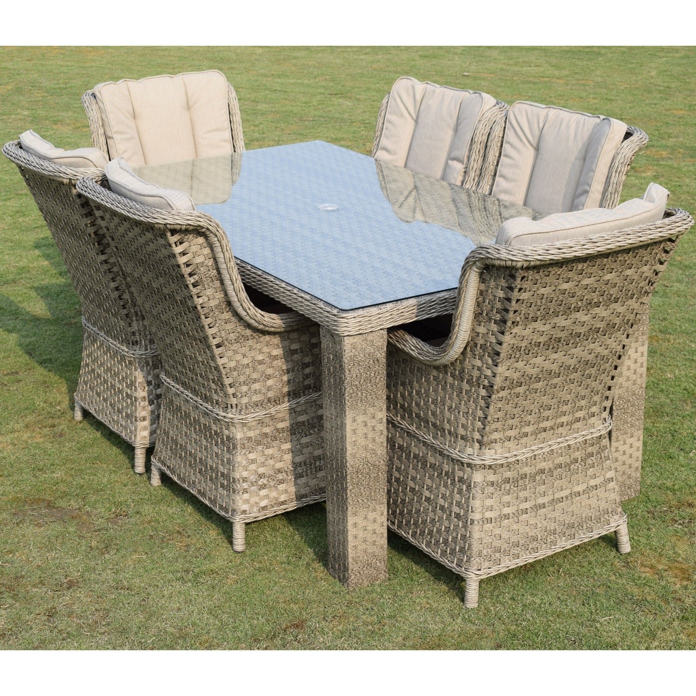 Hampton - 6 Seat Set with Rectangle Table (Sand Colour Cushions) - Rathwood Store