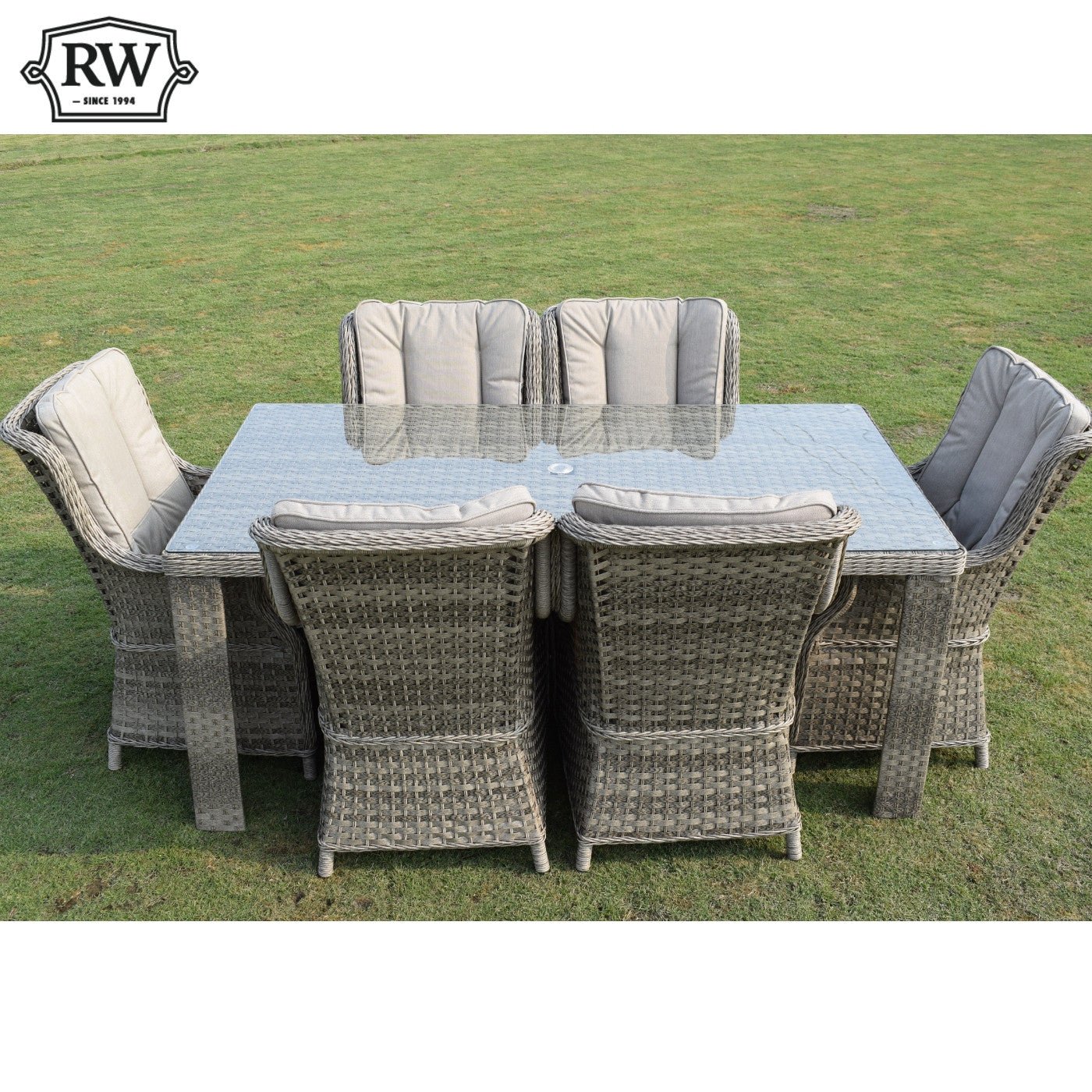 Hampton - 6 Seat Set with Rectangle Table (Sand Colour Cushions) - Rathwood Store