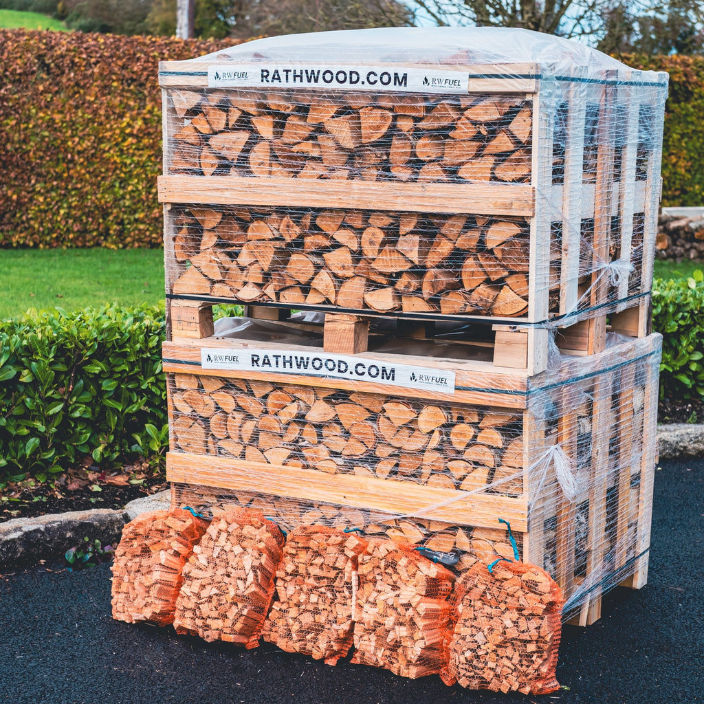 Hardwood Firewood 2m³ - 800kg Kiln Dried Logs (4 row) and Kindling - Rathwood Store