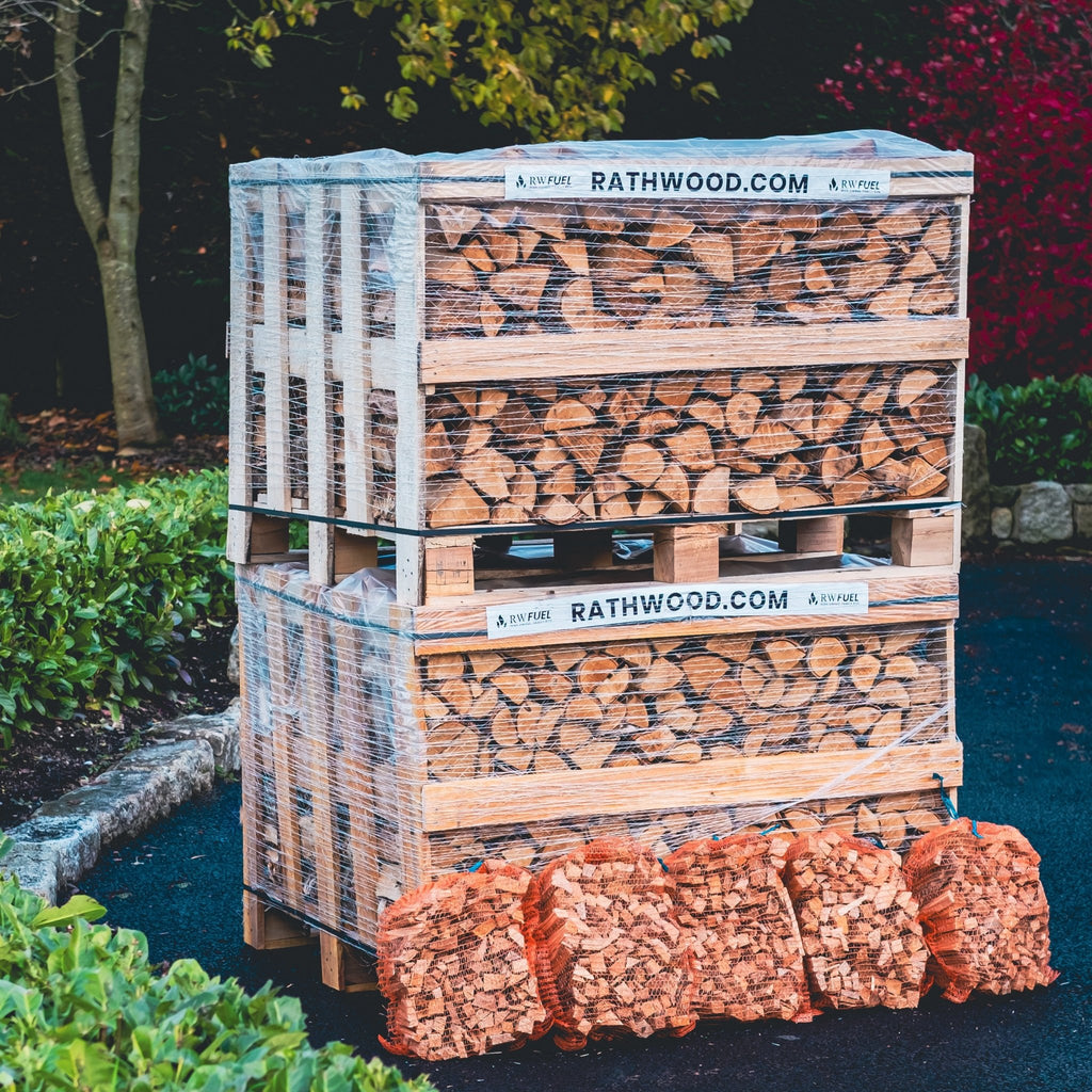 Hardwood Firewood 2m³ - 800kg Kiln Dried Logs (4 row) and Kindling - Rathwood Store