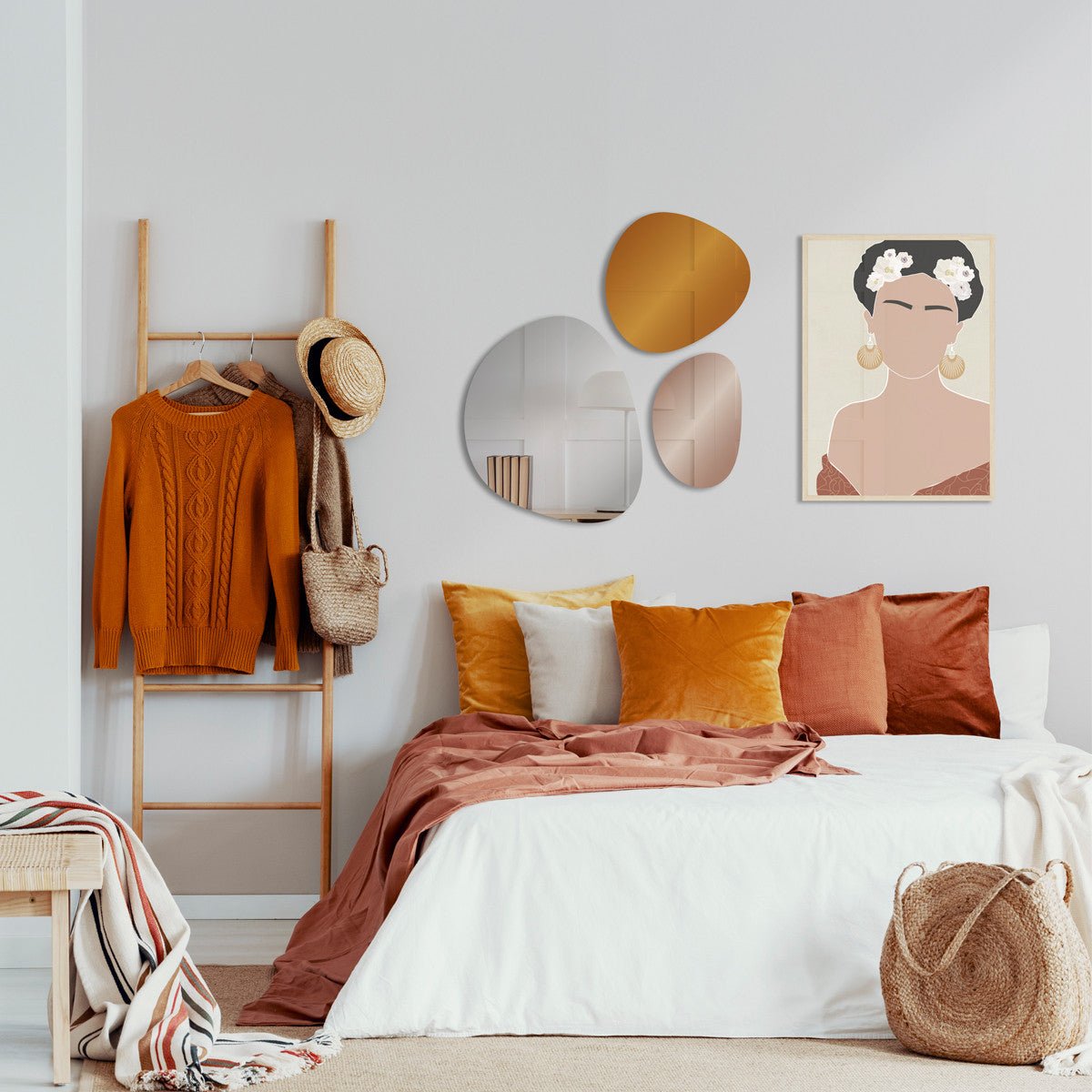 Modern Mirror 3 - Piece Set - Clear, Orange, Rose Gold - Rathwood Store