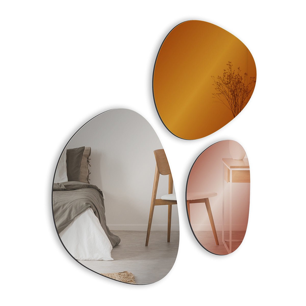 Modern Mirror 3 - Piece Set - Clear, Orange, Rose Gold - Rathwood Store