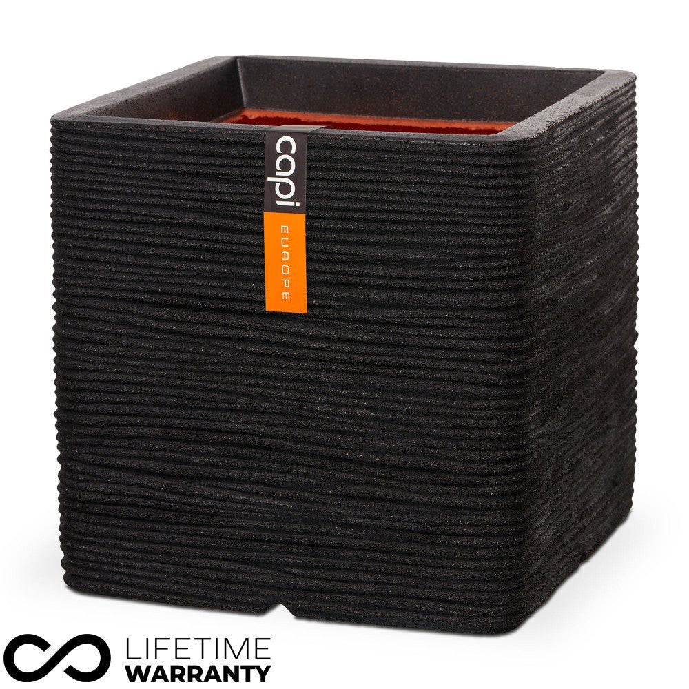 Nature Square Rib Planter NL (Black) - 50cm - Rathwood Store