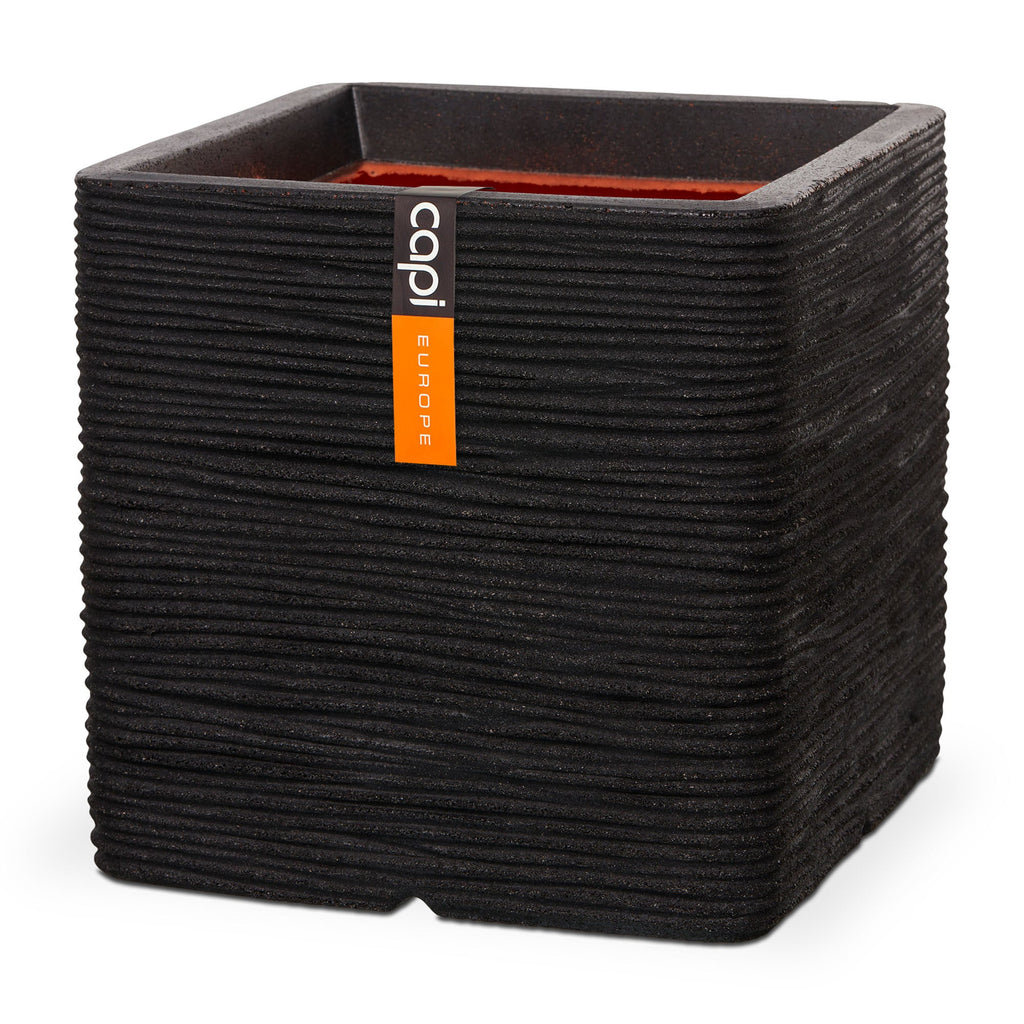 Nature Square Rib Planter NL (Black) - 50cm - Rathwood Store