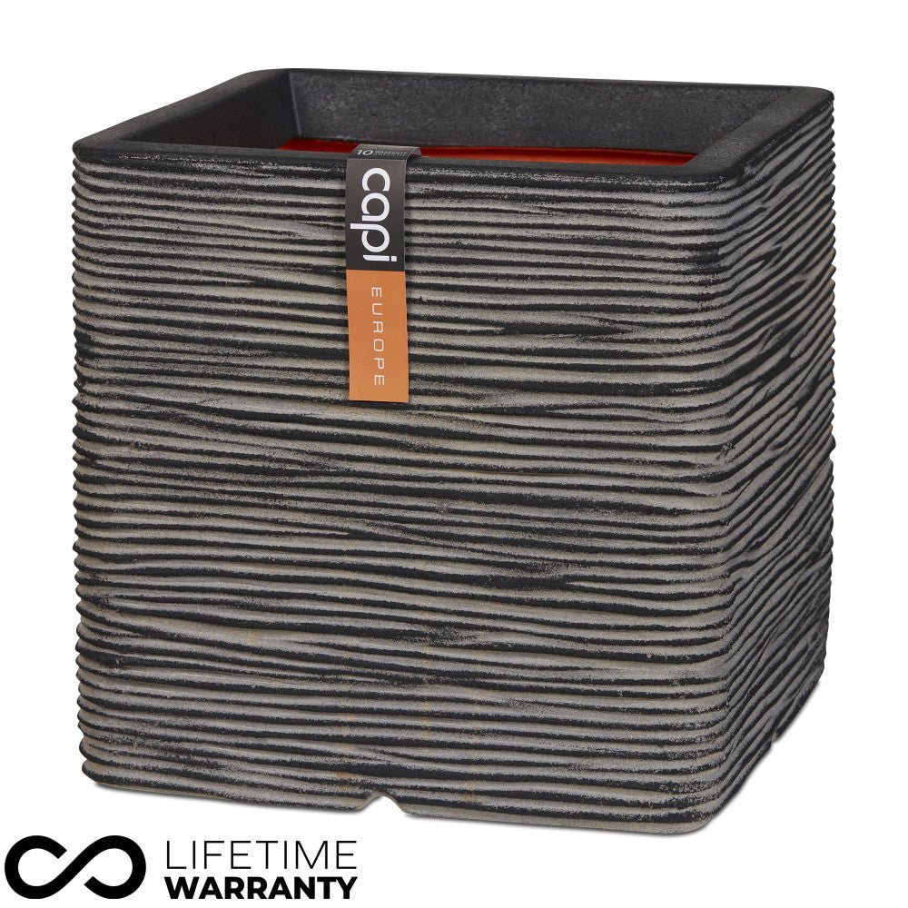 Nature Square Rib Planter NL (Charcoal) - 40cm - Rathwood Store
