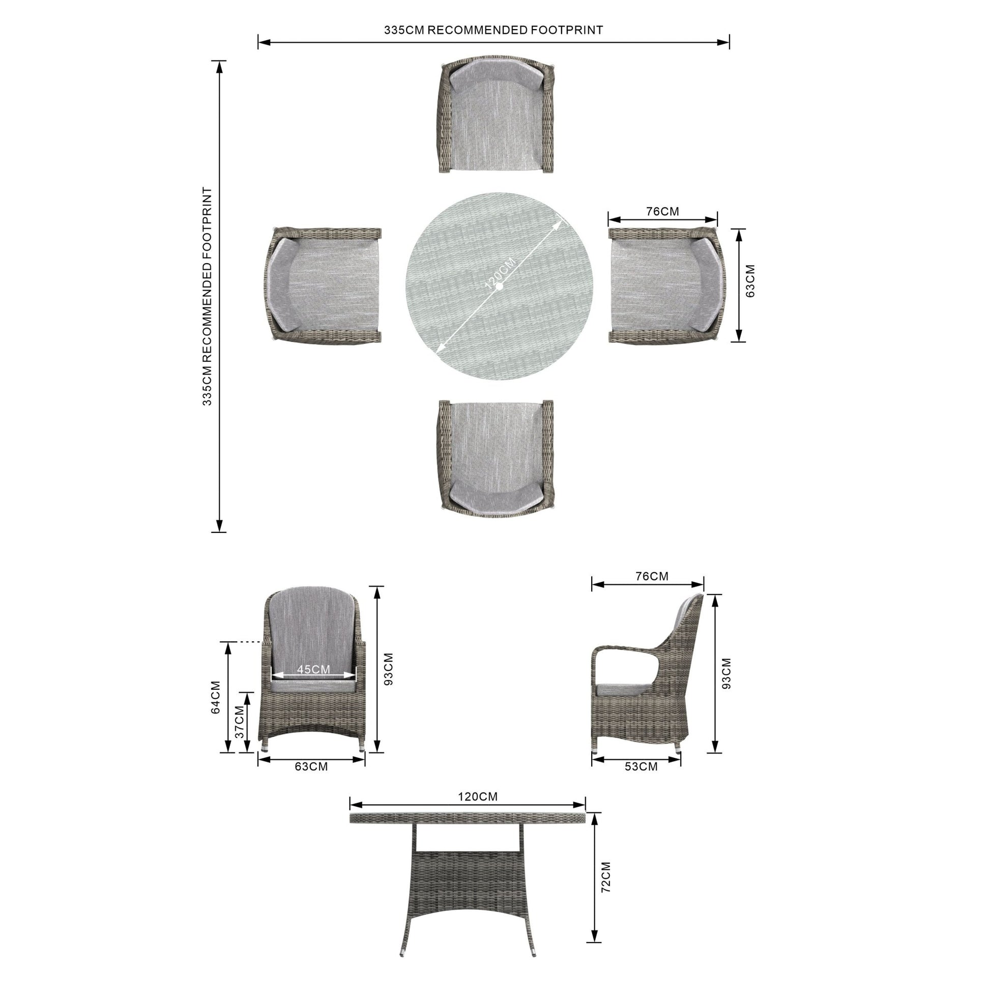 Parma - 4 Seater Set with 120cm Round Table (Grey) - Rathwood Store