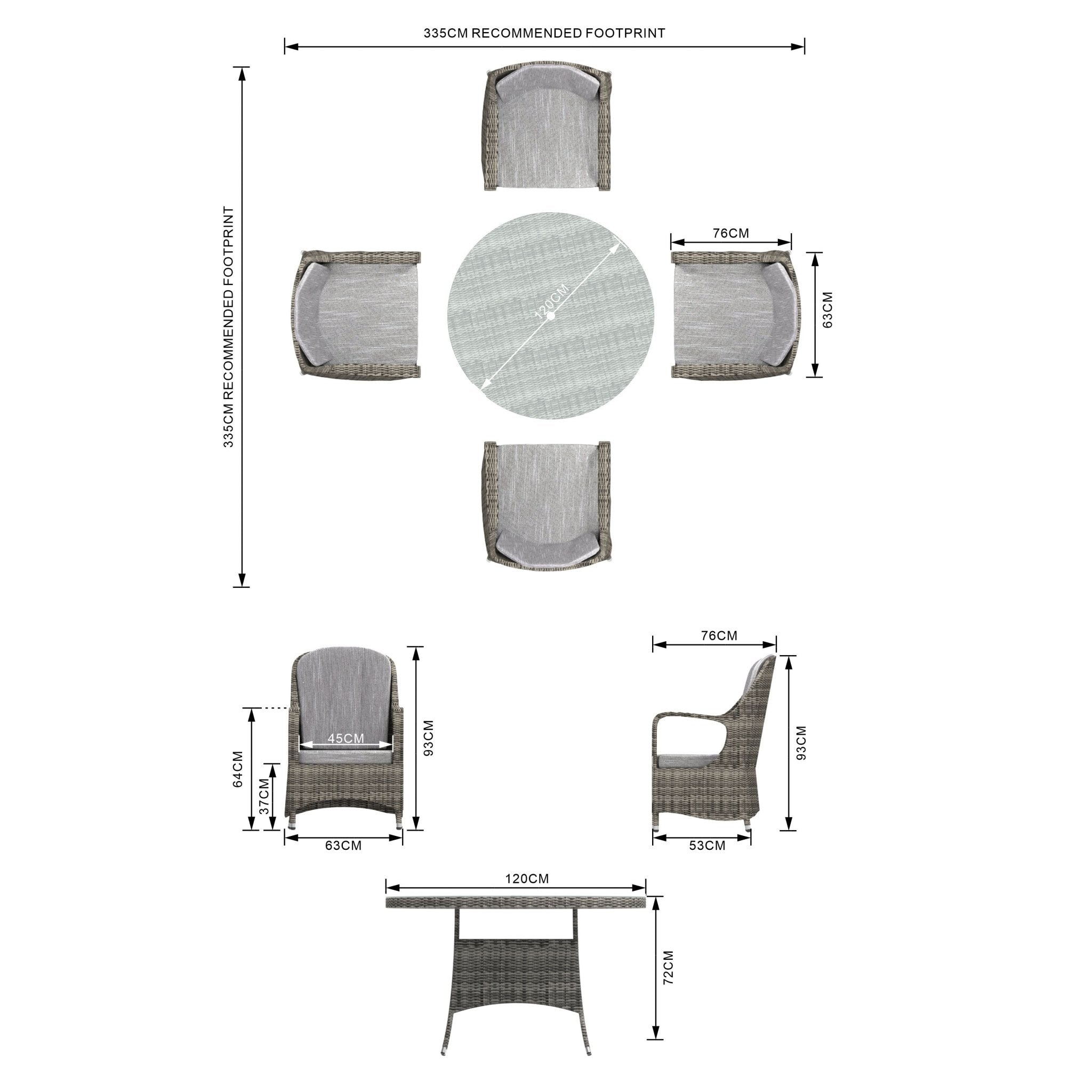 Parma - 4 Seater Set with 120cm Round Table (Grey) - Rathwood Store