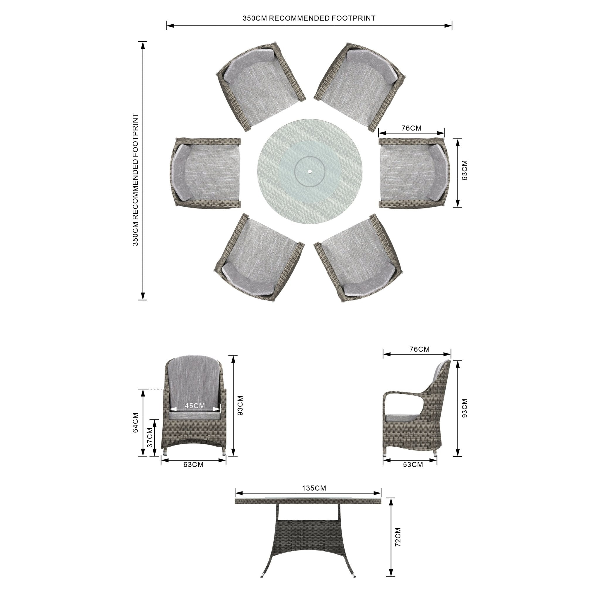 Parma - 6 Seater Set with 135cm Round Table (Grey) - Rathwood Store