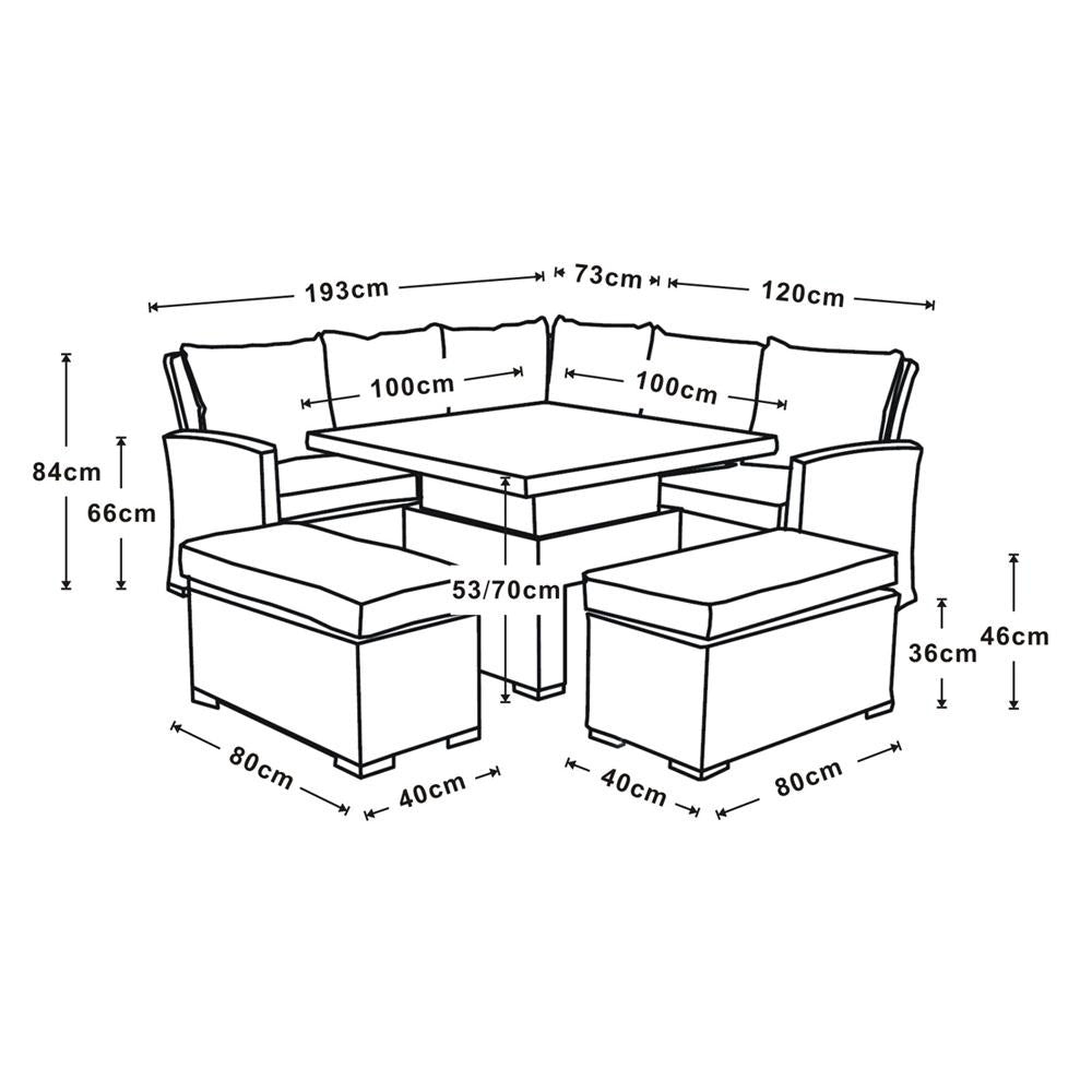 RW - Corner Sofa Set with Square Table (Dark Grey) - Rathwood Store