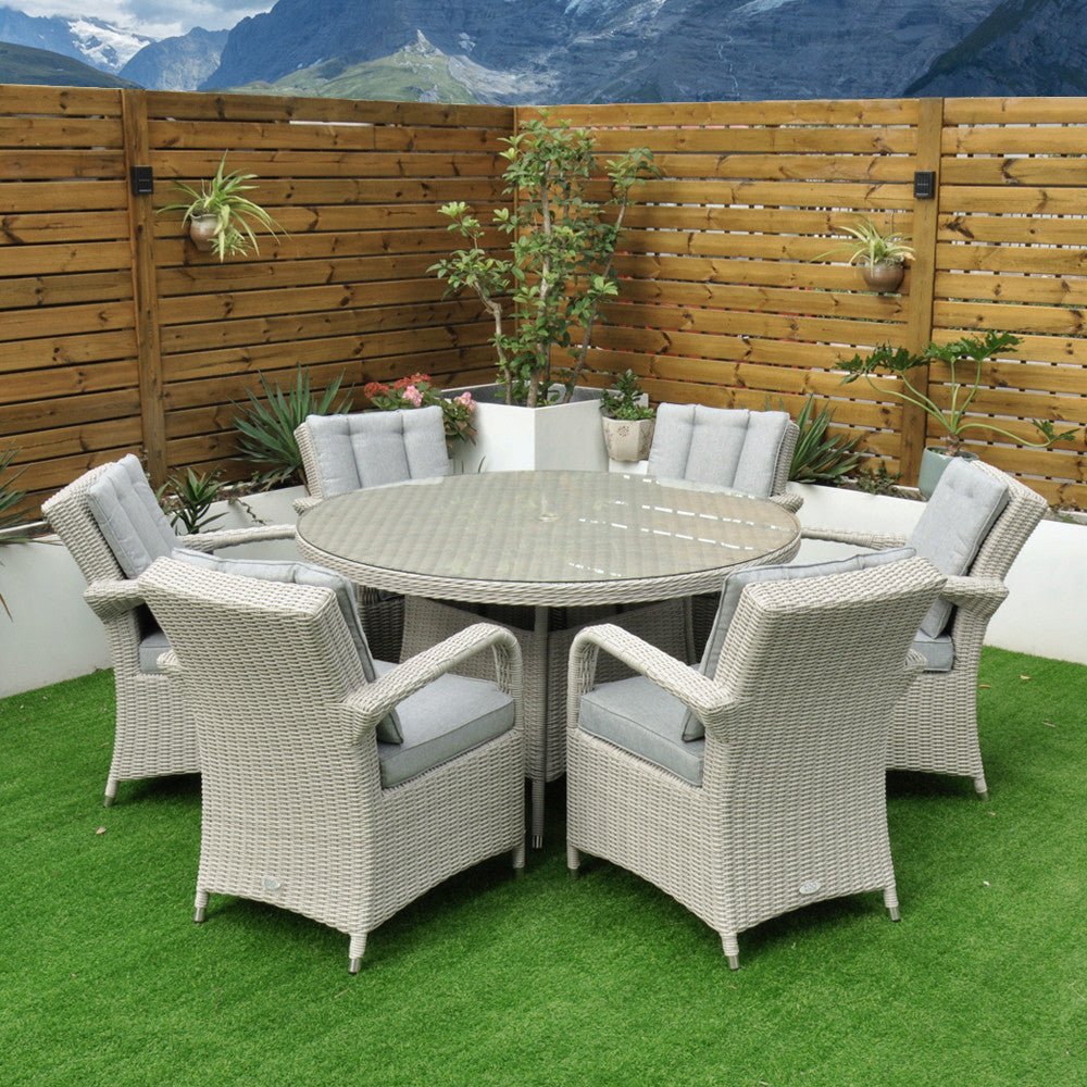 Sorrento - 6 Seat Set with 135cm Round Table (White Washed) - Rathwood Store