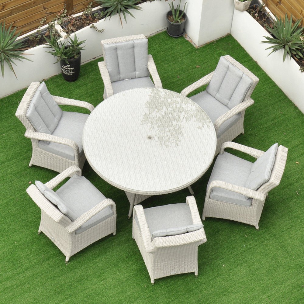 Sorrento - 6 Seat Set with 135cm Round Table (White Washed) - Rathwood Store