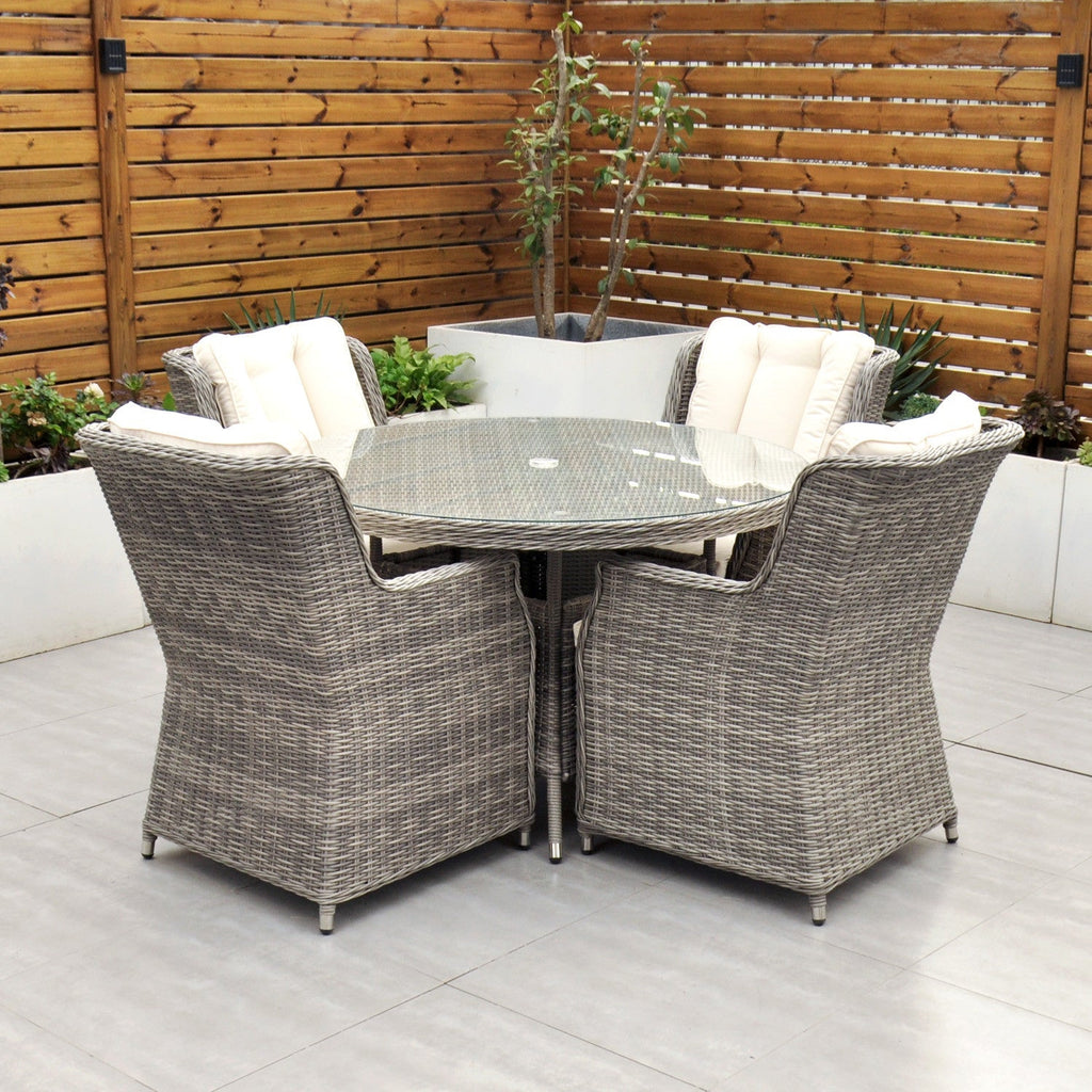 Yale - 4 Seat Set with 120cm Round Table (Cream Cushions) - Rathwood Store