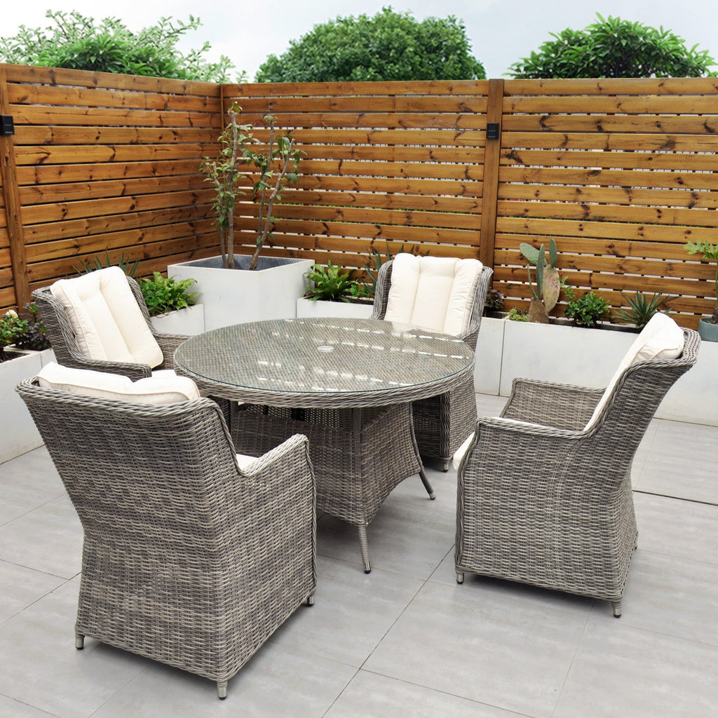 Yale - 4 Seat Set with 120cm Round Table (Cream Cushions) - Rathwood Store