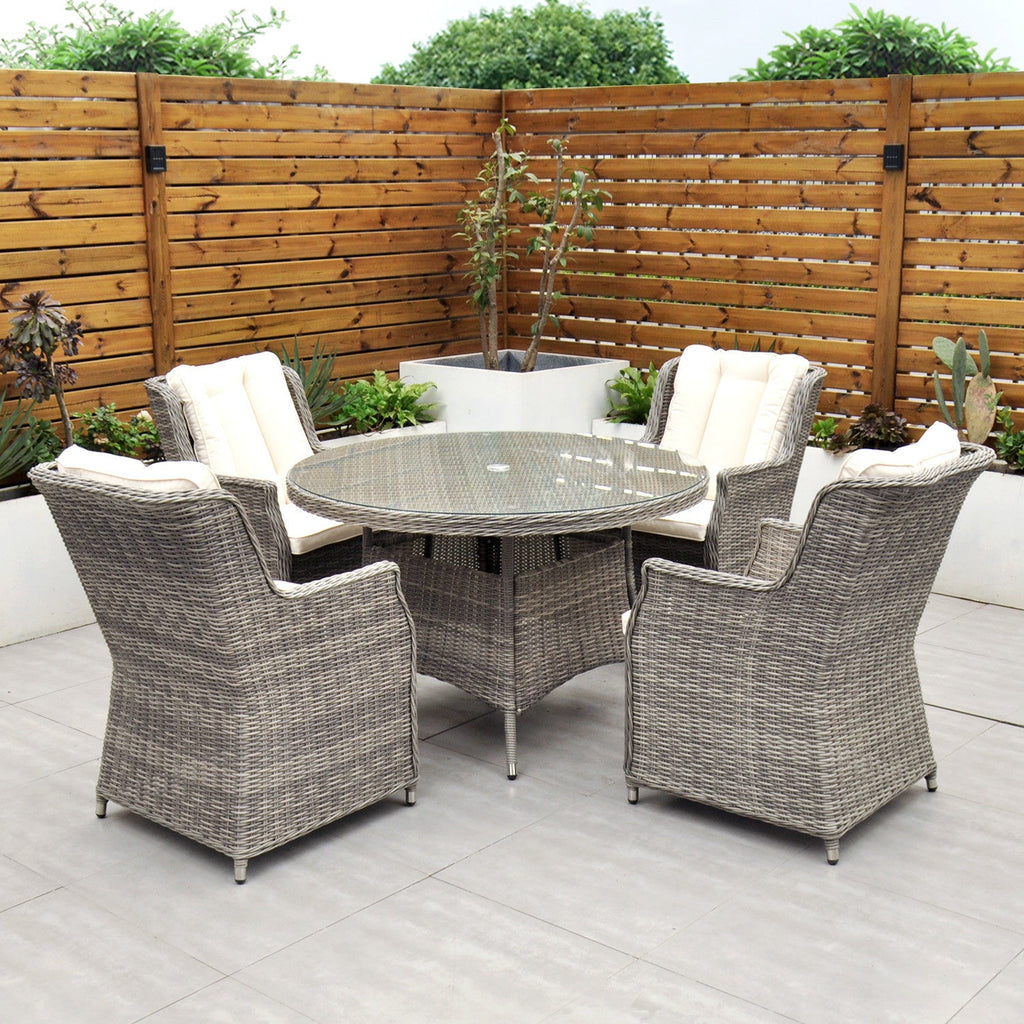 Yale - 4 Seat Set with 120cm Round Table (Cream Cushions) - Rathwood Store