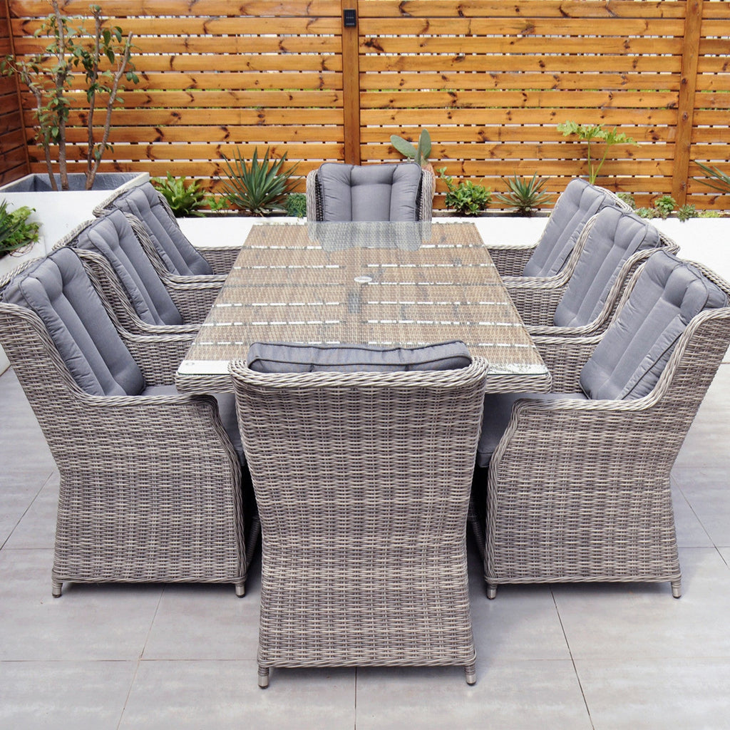 Yale - 8 Seat Set with Rectangular Table (Grey Cushions) - Rathwood Store