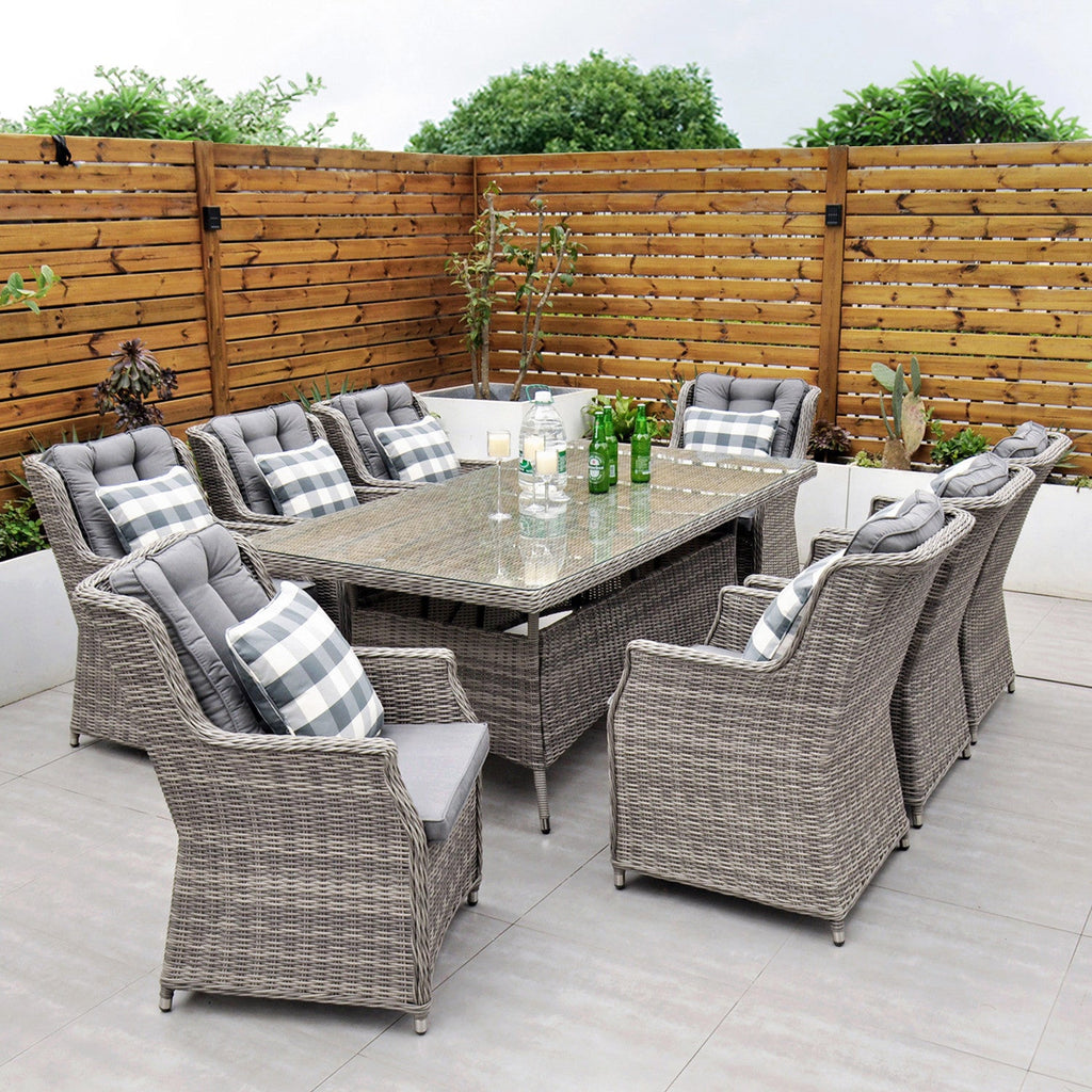 Yale - 8 Seat Set with Rectangular Table (Grey Cushions) - Rathwood Store