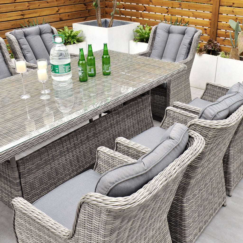 Yale - 8 Seat Set with Rectangular Table (Grey Cushions) - Rathwood Store