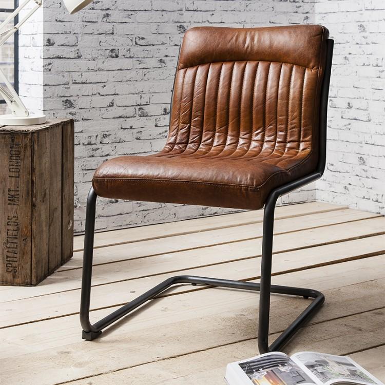Industrial Leather Dining Chair (Brown) - Rathwood