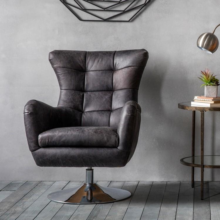 Modern Leather Swivel Chair Antique Ebony Rathwood